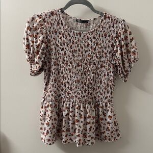 ZARA Floral Smocked Puff Sleeve Top